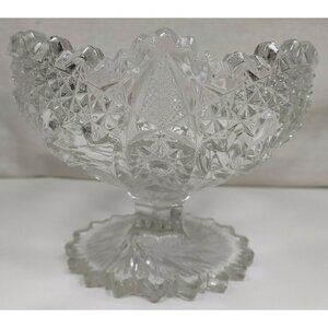 Vintage Imperial EAPG Compote Nuncut Swirl Tooth Edge Whirling Star Glass Dish